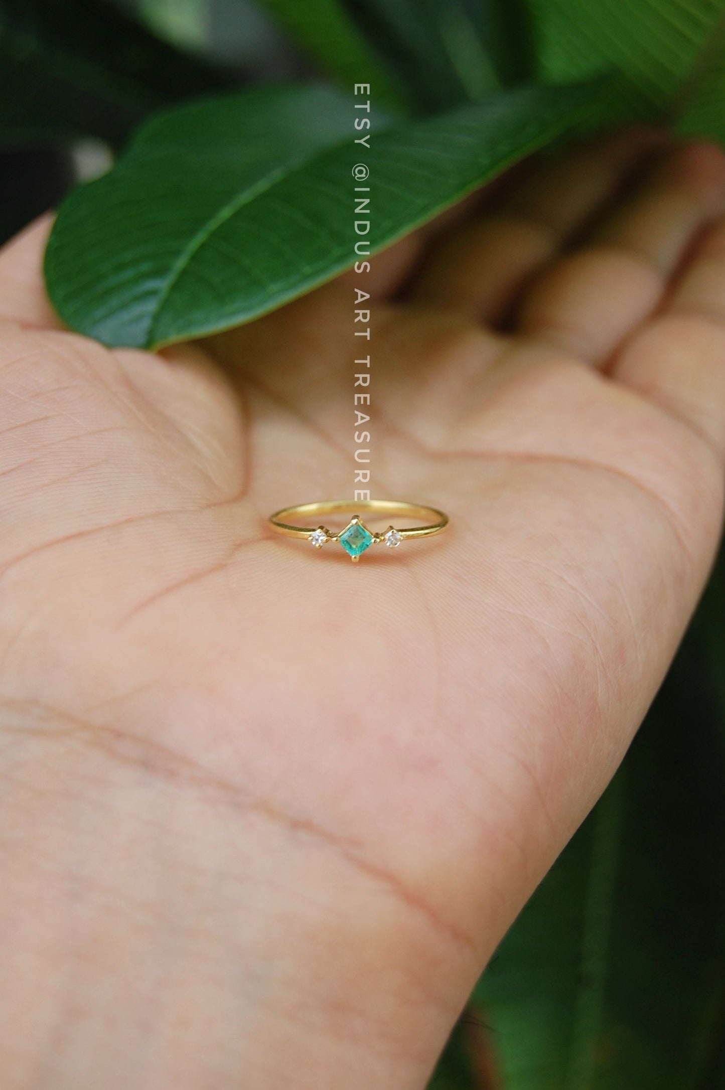 Diamond- Emerald Dainty Gold Plated Ring