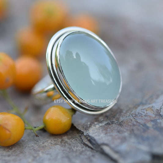 Aqua Chalcedony Ring