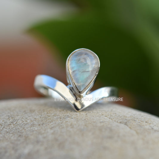 Rainbow Moonstone Crown Ring