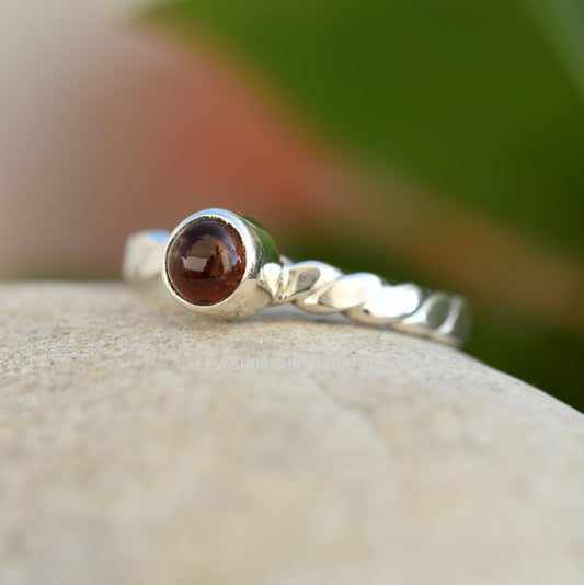 Red Garnet Twisted Band Ring