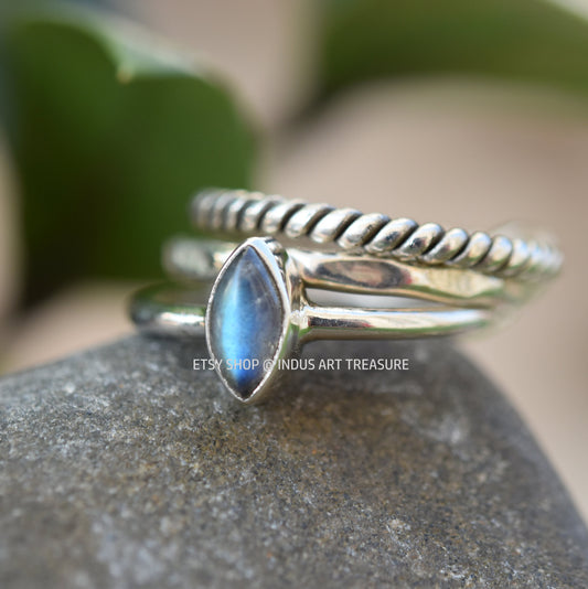 Blue Labradorite Stacking Ring Set