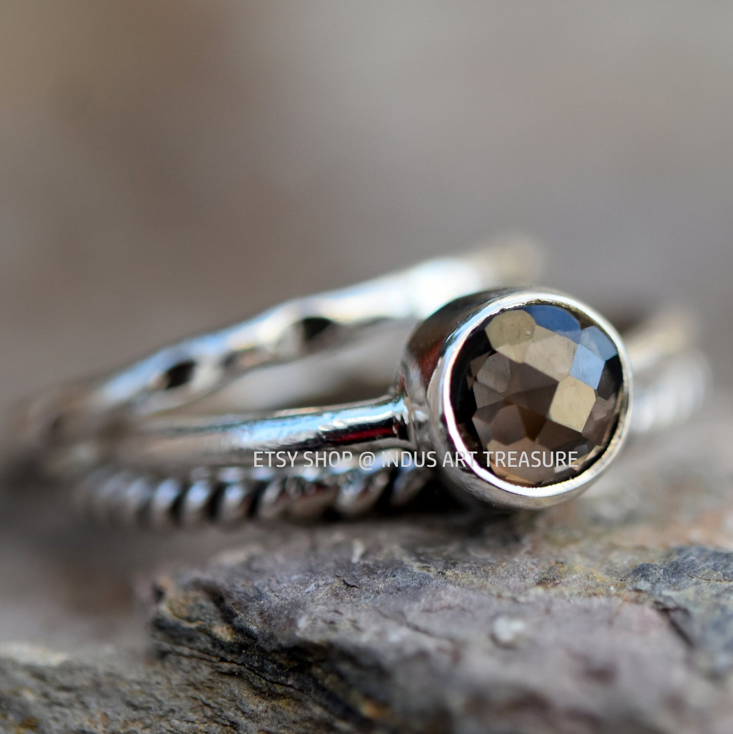 Smoky Quartz Stacking Ring Set,