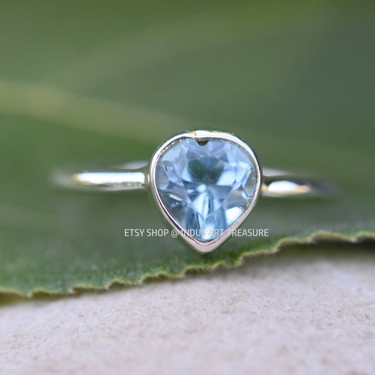 Blue Topaz Heart Ring