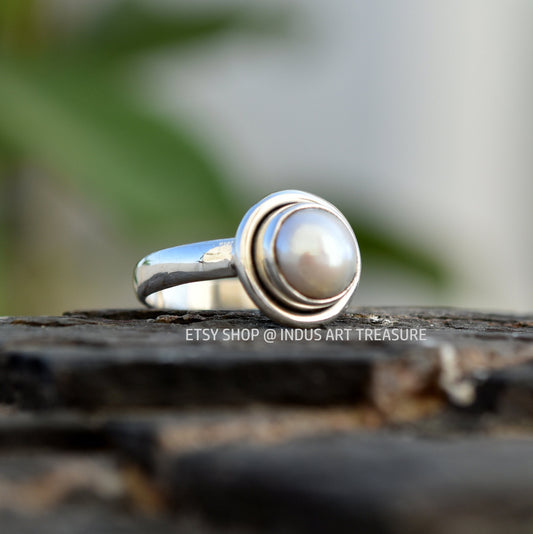 White Pearl Boho Ring