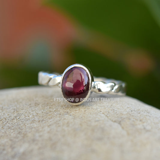 Red Garnet Twisted Band Ring