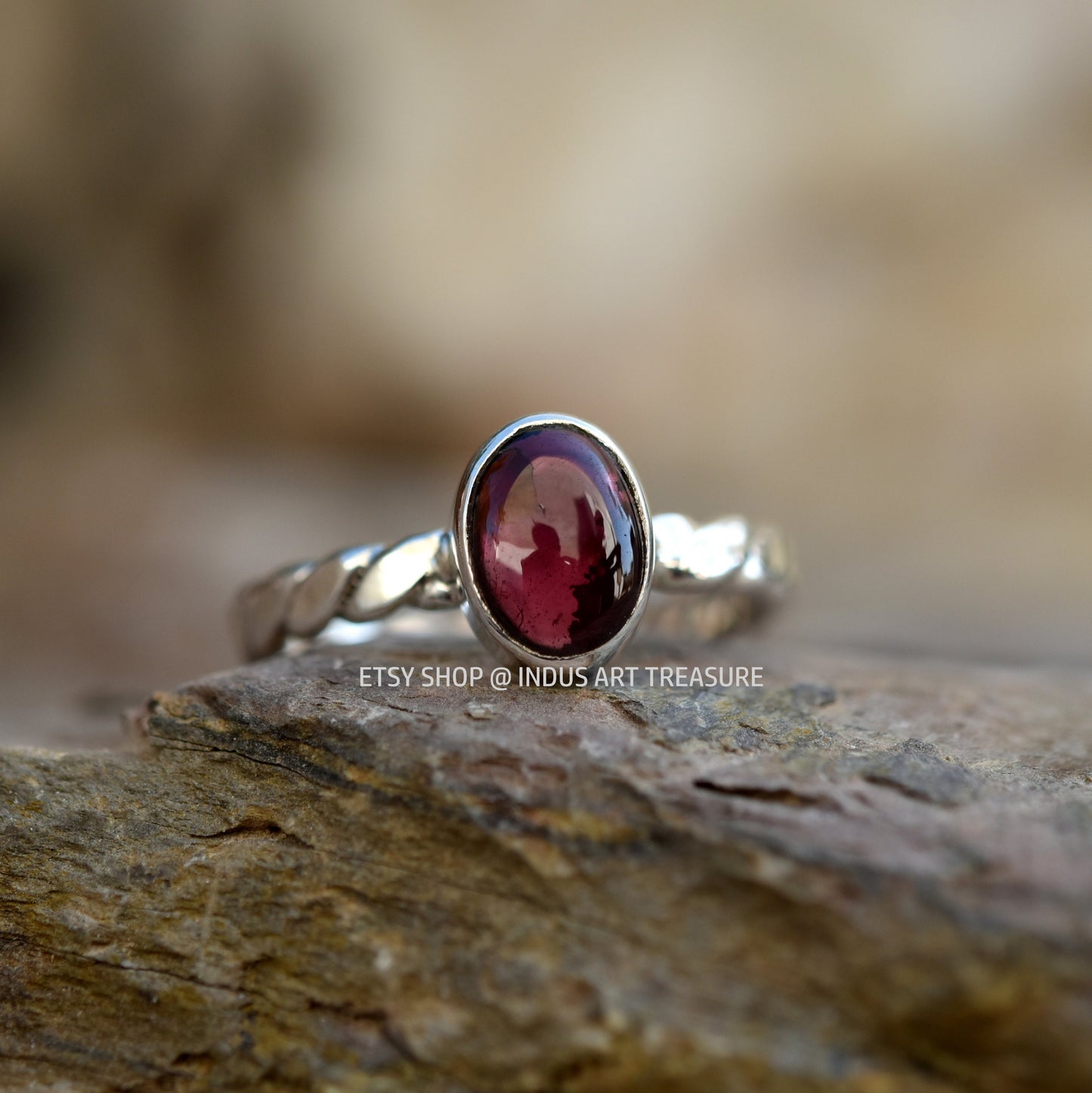 Red Garnet Twisted Band Ring