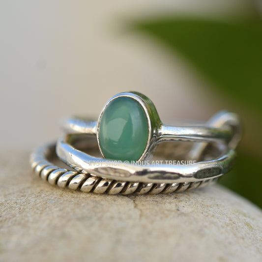 Green Chrysoprase Stacking Ring Set