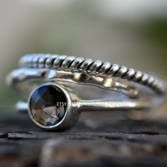 Smoky Quartz Stacking Ring Set,