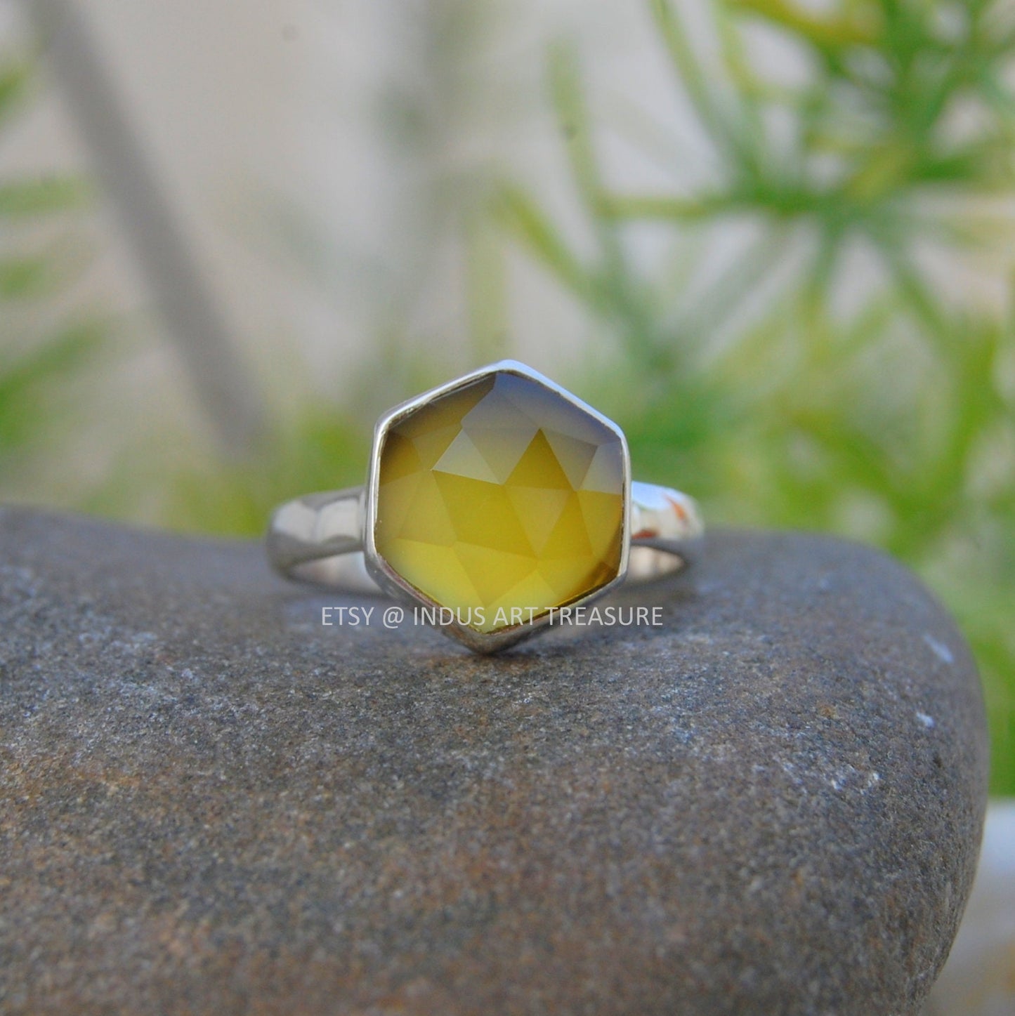 Yellow Onyx Dainty Silver Ring