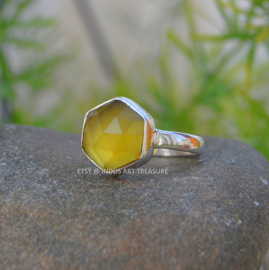 Yellow Onyx Dainty Silver Ring