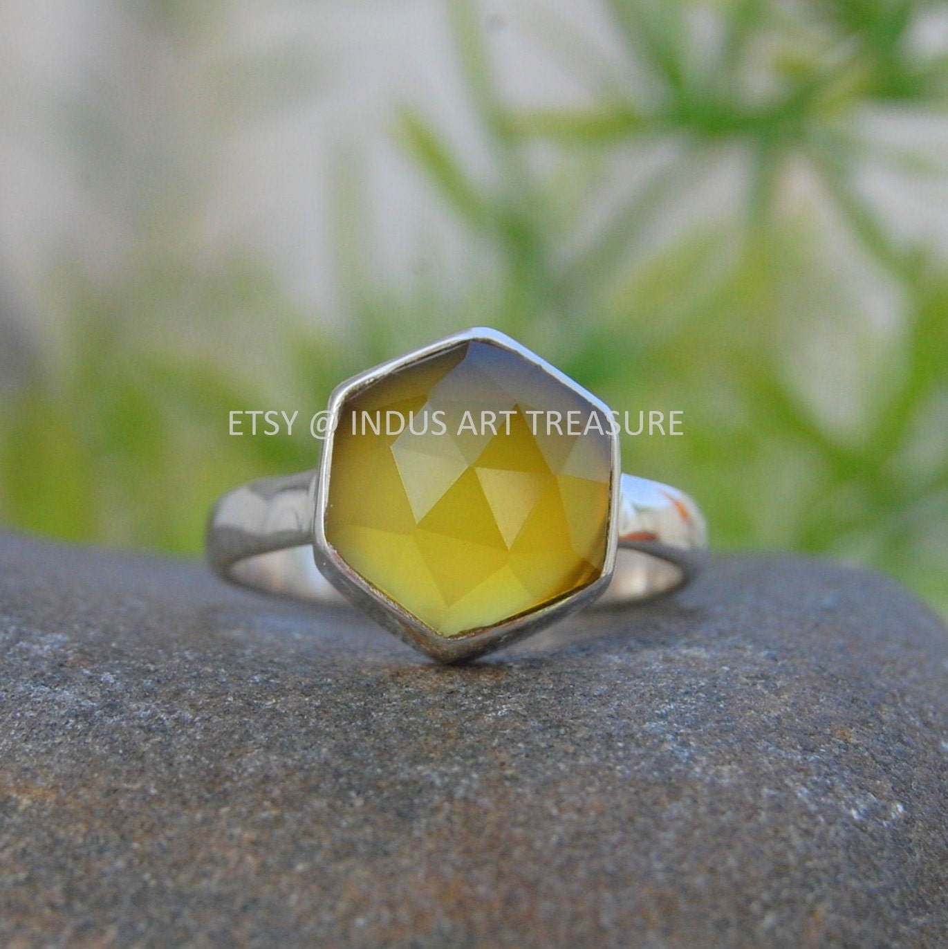Yellow Onyx Dainty Silver Ring