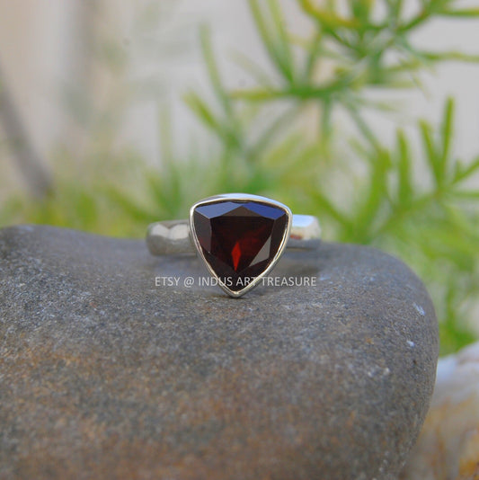 Red Garnet Trillion Shape Ring