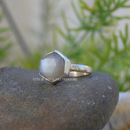 Gray Moonstone Dainty Ring