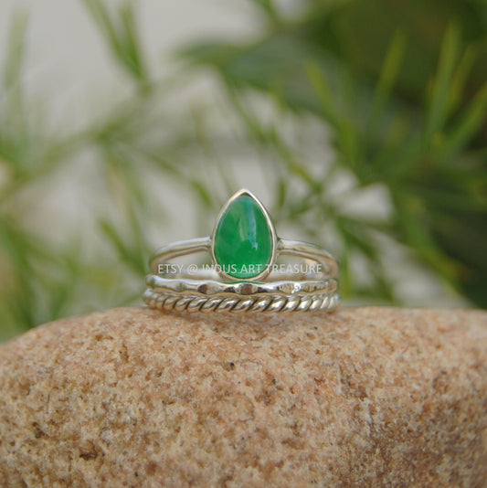 Green Jade Stacking Ring Set