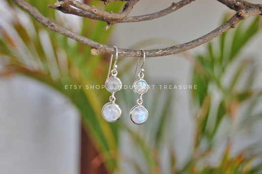 Rainbow Moonstone Dangle Earrings