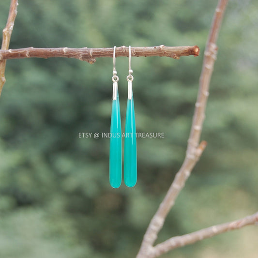 Aqua Chalcedony 50mm Long Earrings