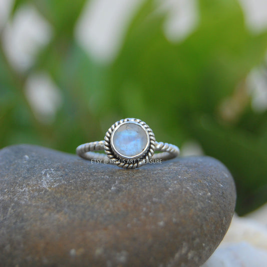 Rainbow Moonstone Twisted Wire Band Ring
