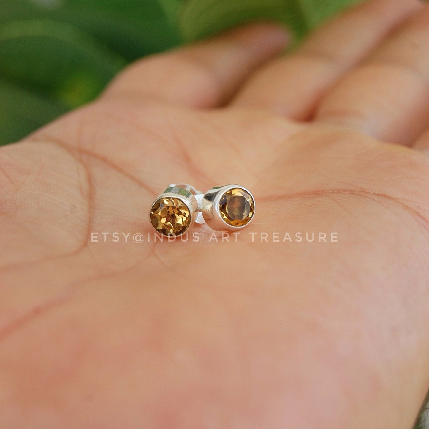 Yellow Citrine Stud Earrings