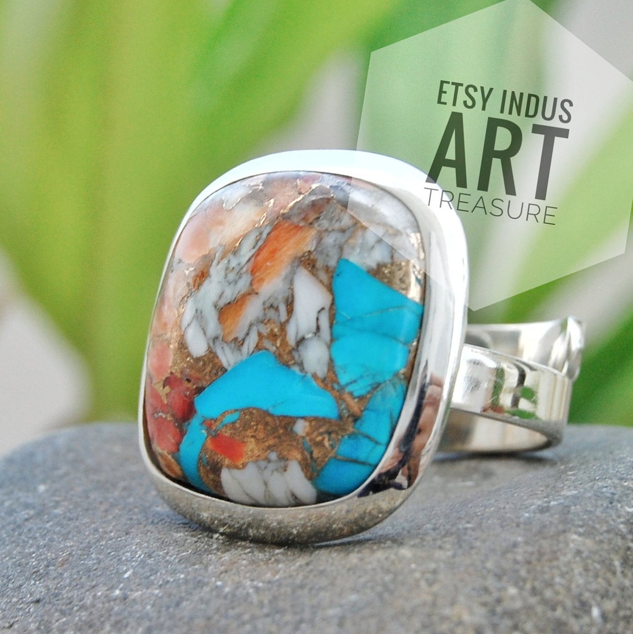 Oyster Copper Turquoise Statement Ring