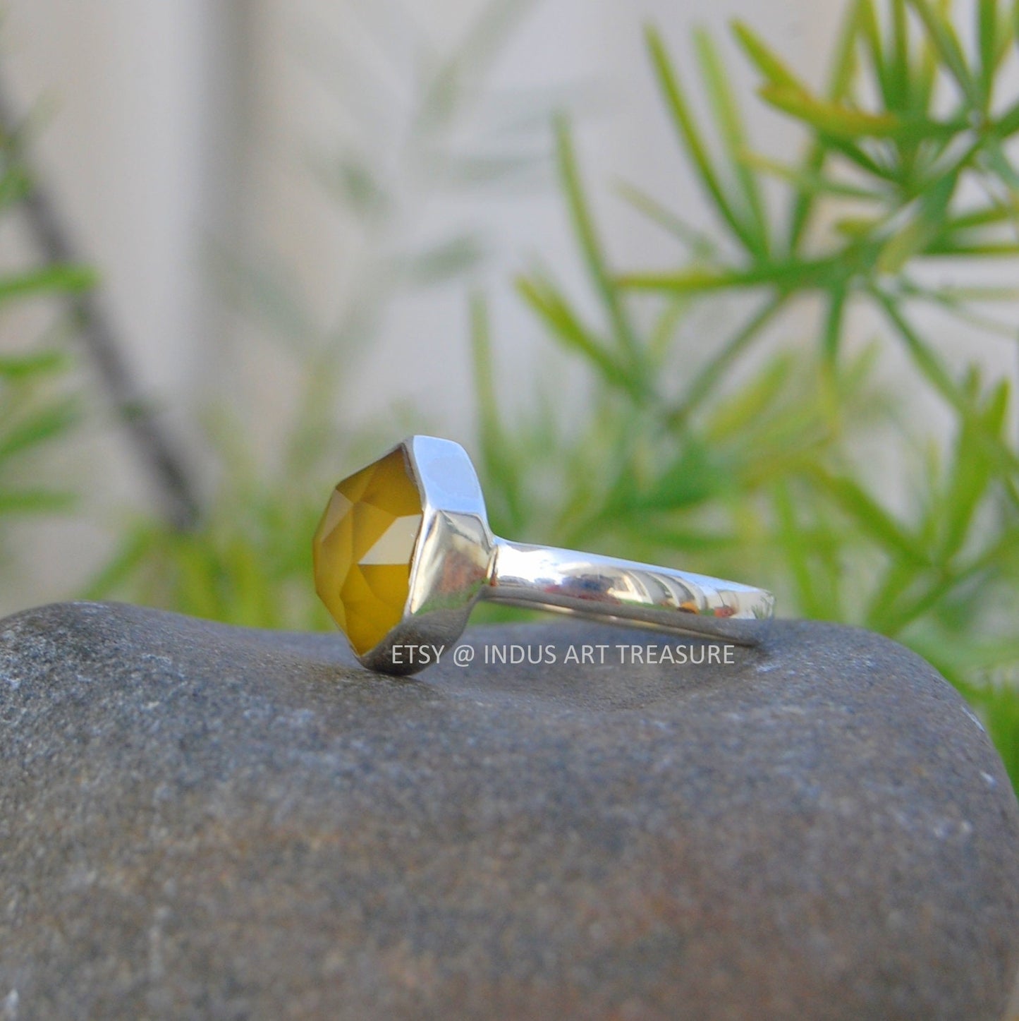 Yellow Onyx Dainty Silver Ring
