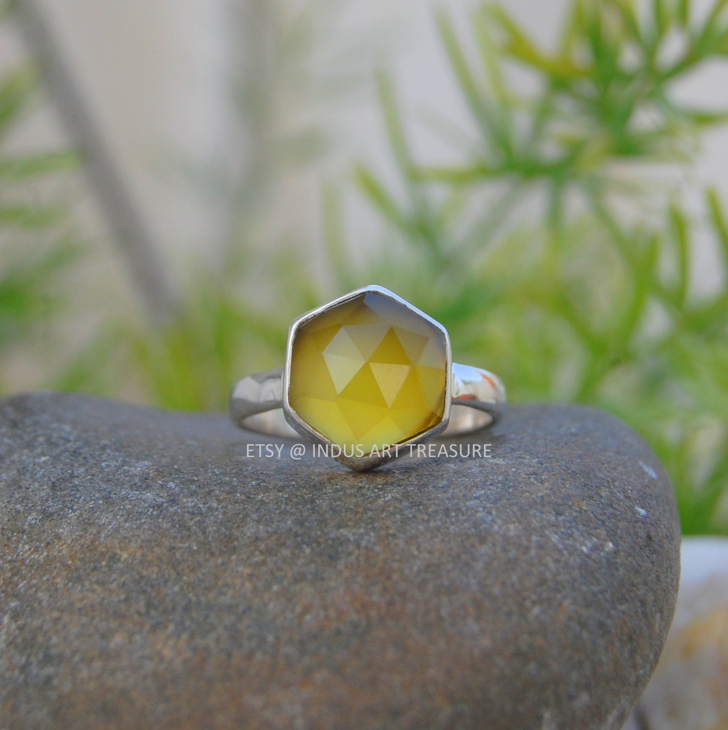 Yellow Onyx Dainty Silver Ring