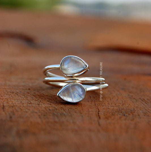 Rainbow Moonstone Twig Ring