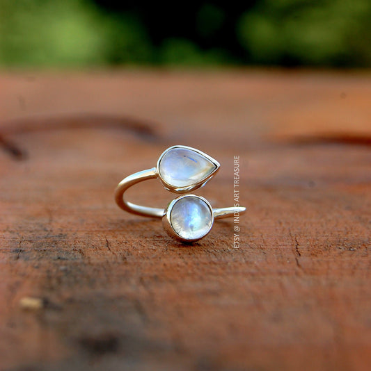 Rainbow Moonstone Coil Ring