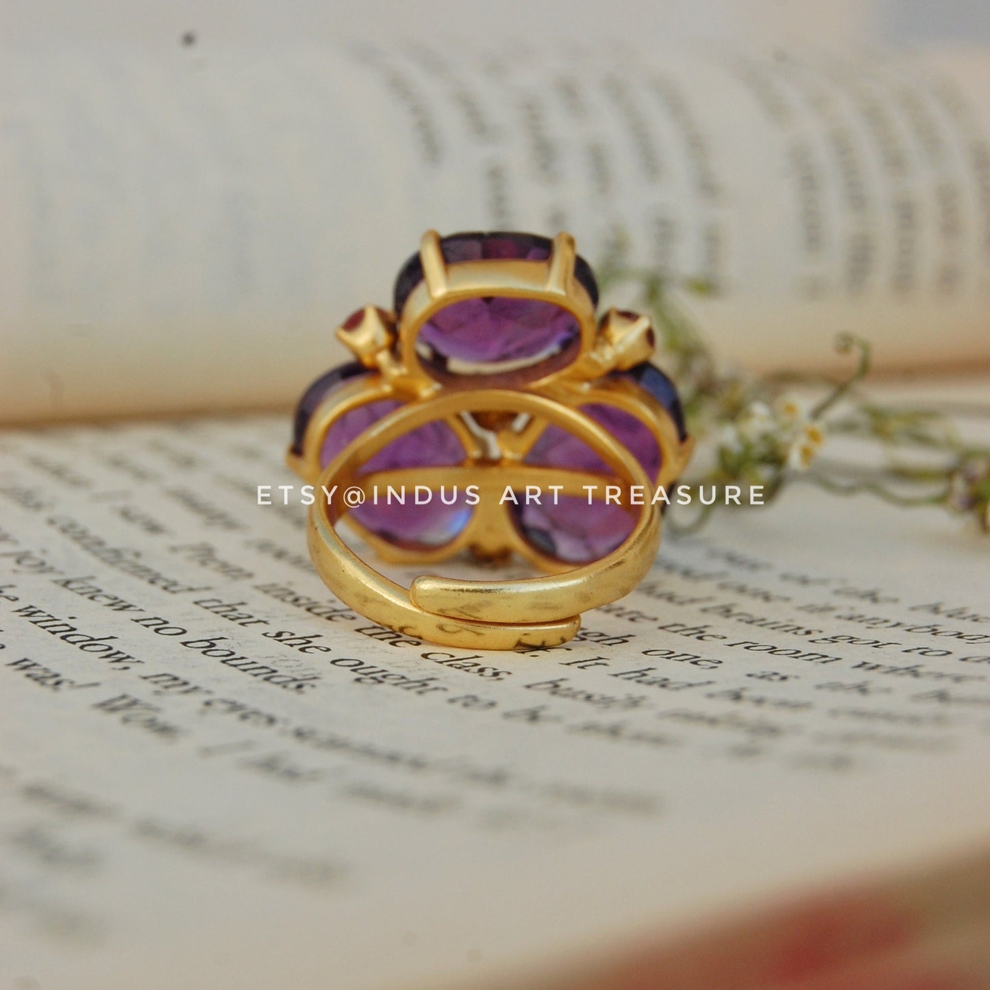 Amethyst- Pink Tourmaline Gold Plated Cocktail Ring