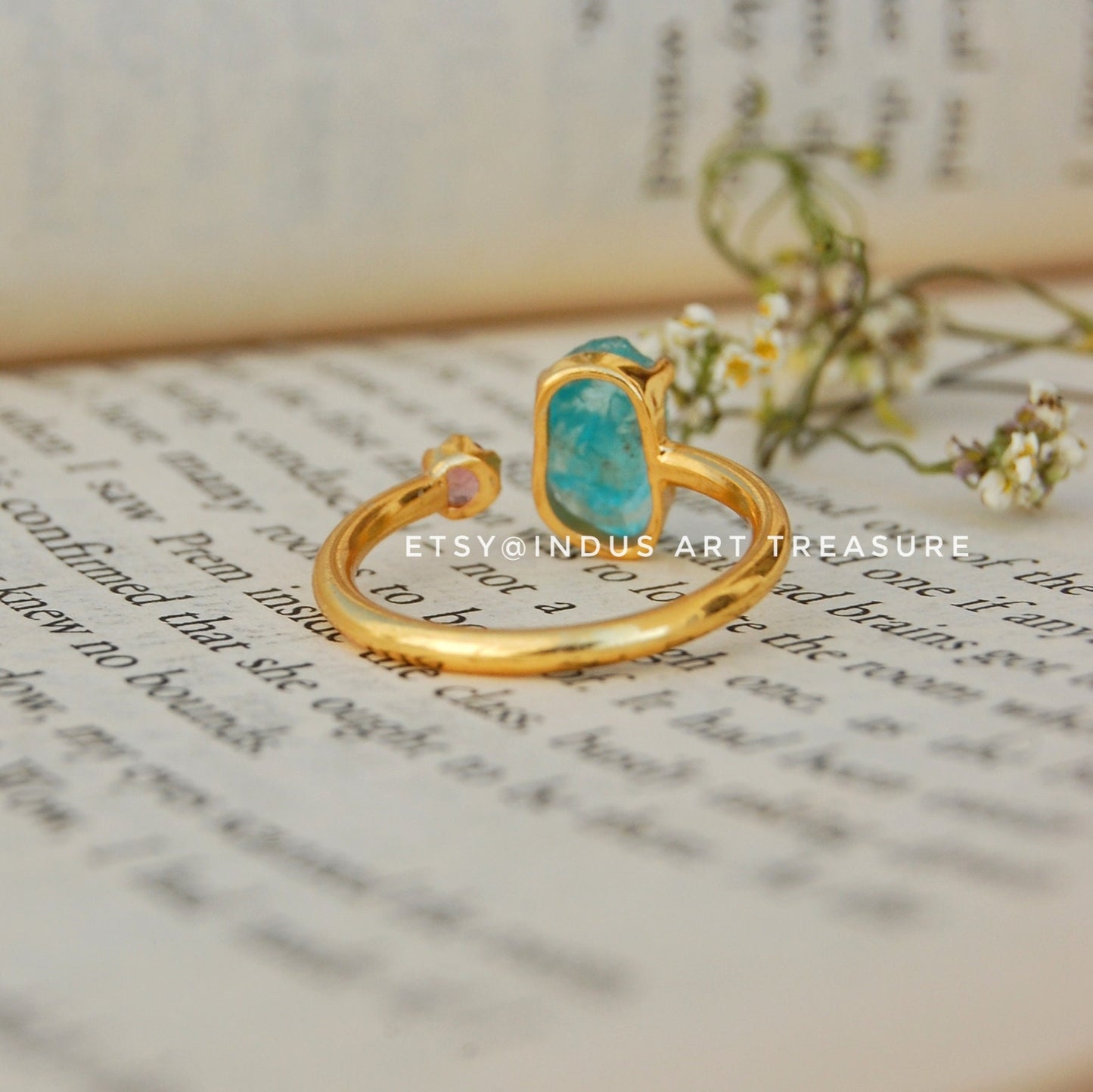 Raw Apatite- Pink Tourmaline 18k Gold Plated Ring