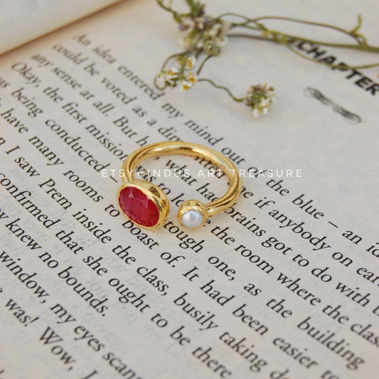 Ruby Pearl Gold Plated Ring