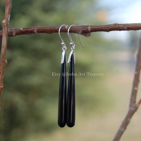 Black Onyx 50mm Long Earrings