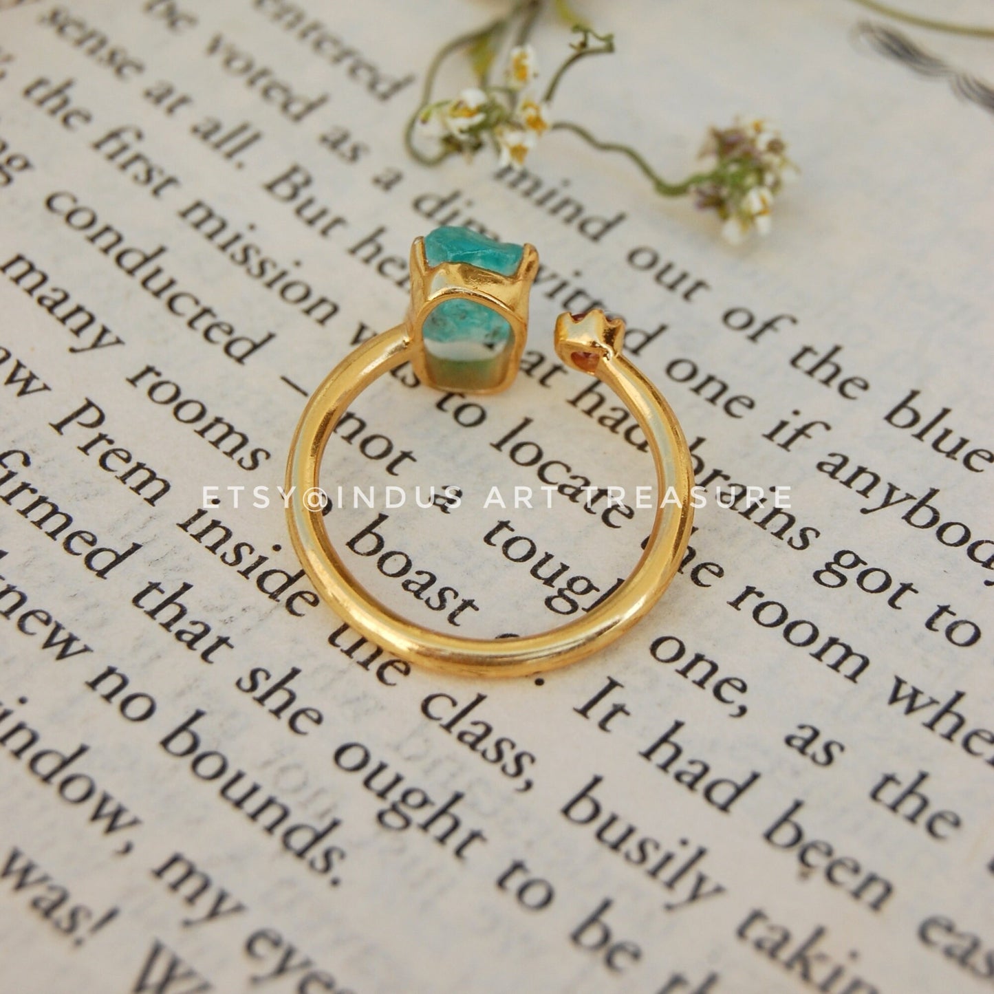 Raw Apatite- Pink Tourmaline 18k Gold Plated Ring