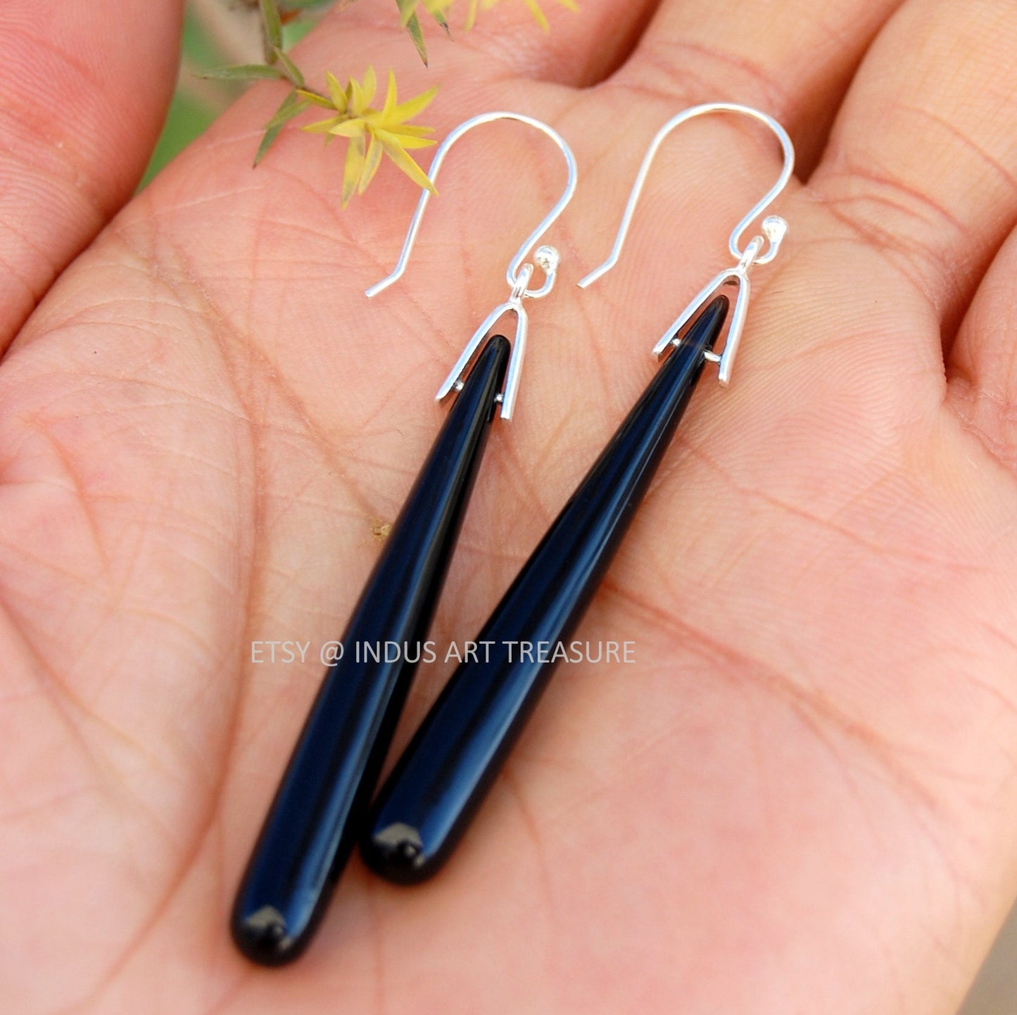 Black Onyx 50mm Long Earrings