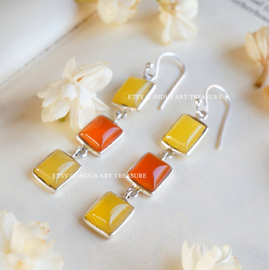 Carnelian -Yellow Onyx Earrings