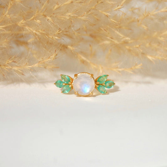 Emerald -Moonstone 18k Gold Plated Ring