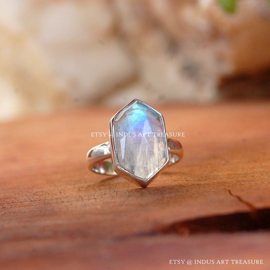Rainbow Moonstone Fancy Shape Ring