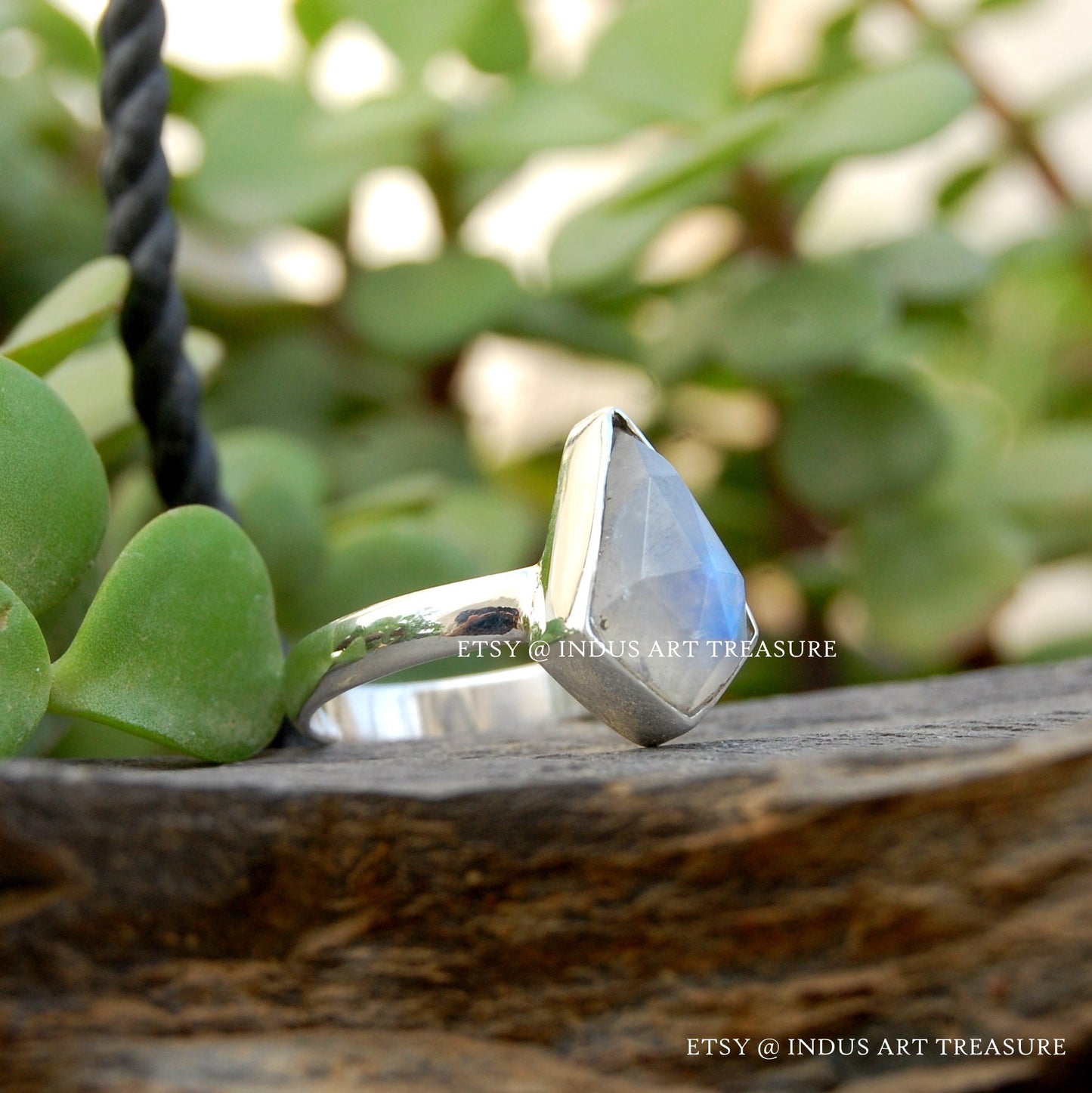 Rainbow Moonstone Kite Shape Ring