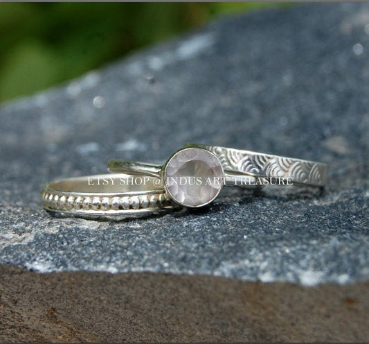 Rose Quartz Stacking Ring Set