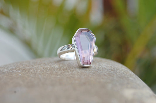 Pink Amethyst Coffin Shape Ring