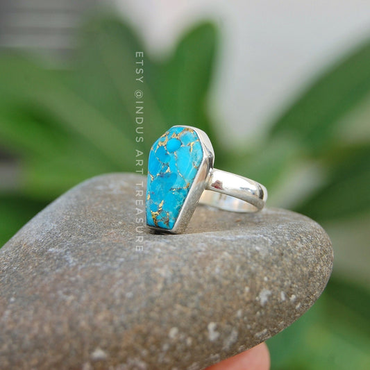Copper Turquoise Coffin Shape Ring