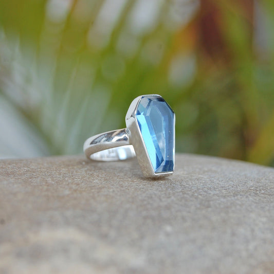 Blue Topaz Coffin Shape Ring
