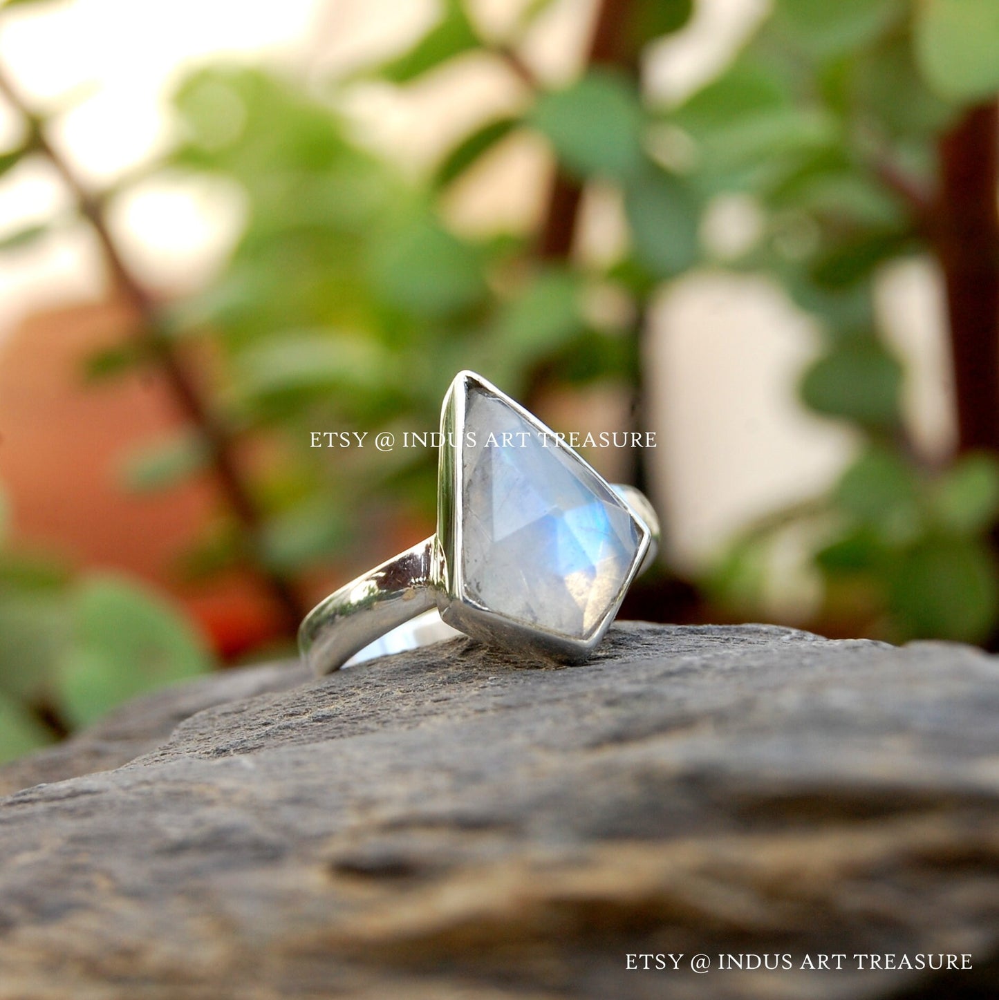 Rainbow Moonstone Kite Shape Ring