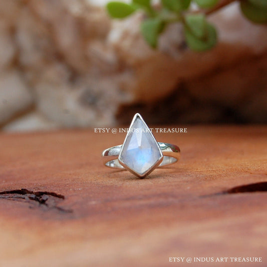 Rainbow Moonstone Kite Shape Ring