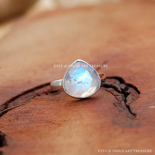 Rainbow Moonstone Pear Ring