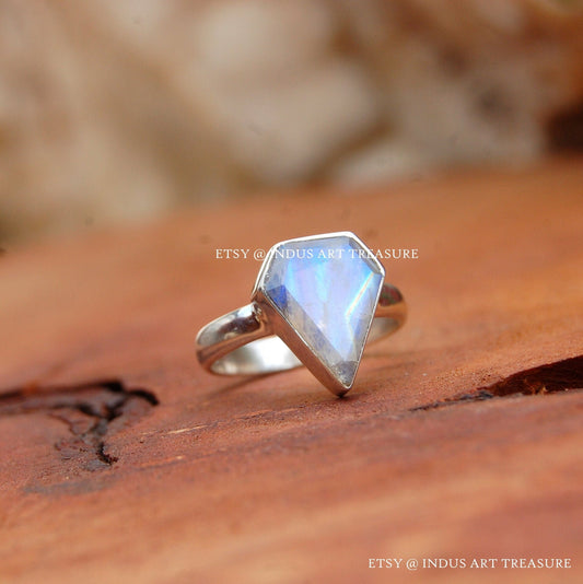 Rainbow Moonstone Kite Shape Ring