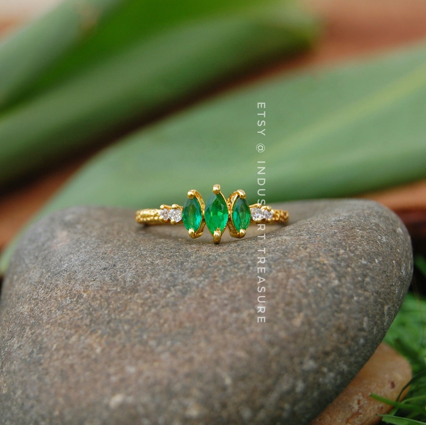 Emerald Dainty Gold Plated Ring
