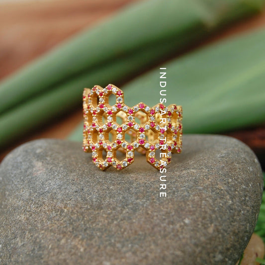 Pink Tourmaline- White Topaz Eternity Wide Band Ring
