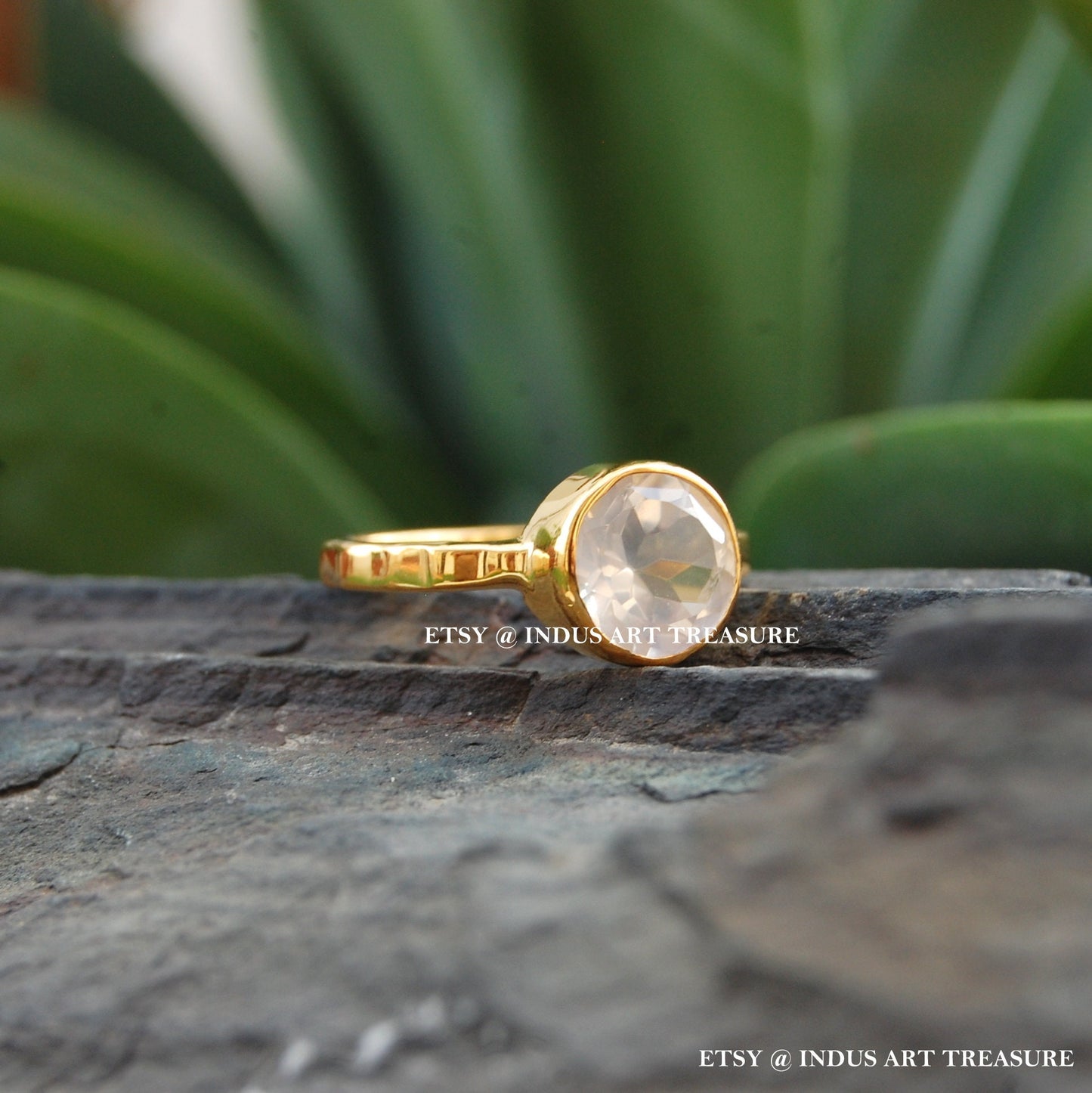 Rose Quartz Gold Plated Ring