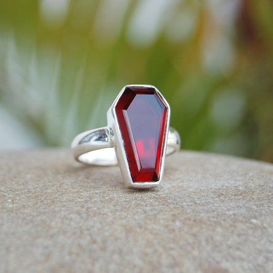 Garnet Coffin Shape Ring