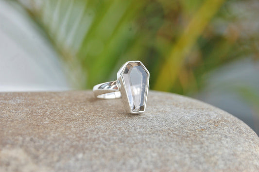White Topaz Coffin Shape Ring